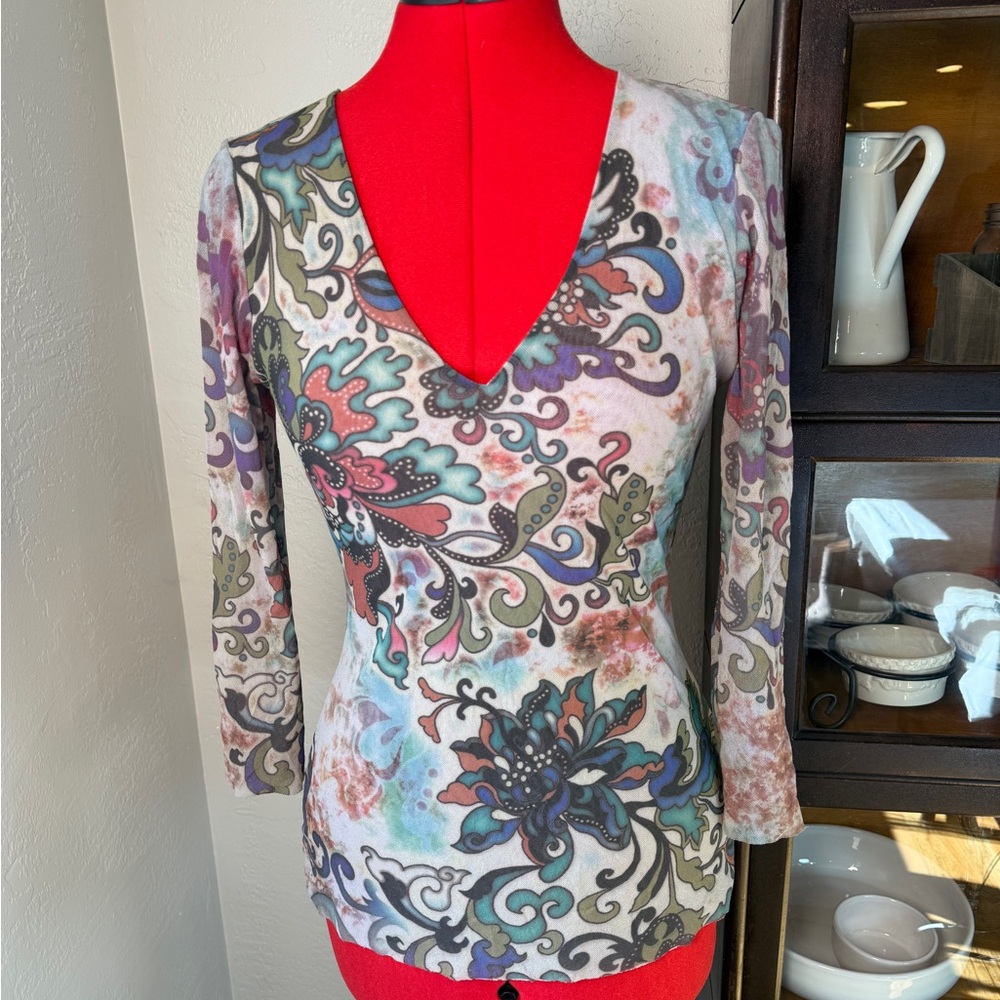 Petit Pois by Viviana G Boho Sheer Floral Paisley Print Sheer Top Size M